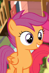 Size: 400x600 | Tagged: safe, screencap, apple bloom, scootaloo, g4, marks for effort, animated, blinking, cropped, cute, cutealoo, female, smiling, solo focus