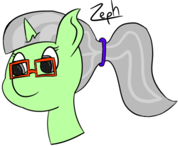 Size: 1538x1267 | Tagged: safe, artist:zephyr rose, oc, oc only, oc:silver quill pen, pony, unicorn, bust, cute, eyelashes, female, glasses, horn, mare, ponytail, portrait, scrunchie, simple background, solo, transparent background