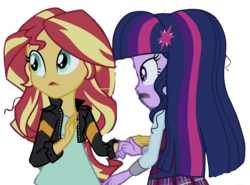 Size: 728x540 | Tagged: safe, artist:php77, editor:php77, sci-twi, sunset shimmer, twilight sparkle, equestria girls, g4, my little pony equestria girls: friendship games, simple background, transparent background