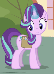 Size: 448x612 | Tagged: safe, artist:forgalorga, starlight glimmer, pony, unicorn, give me your wings, g4, :<, animated, cute, female, looking at you, saddle bag, solo, youtube link