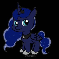 Size: 800x800 | Tagged: dead source, safe, artist:lazyin26, princess luna, alicorn, pony, g4, black background, chibi, crown, female, jewelry, mare, regalia, simple background, smiling, solo