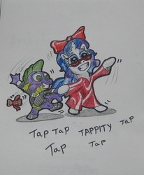 Size: 461x559 | Tagged: safe, artist:hillbe, rarity, spike, g4, dancing, female, male, ship:sparity, shipping, straight, traditional art