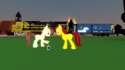 Size: 1920x1080 | Tagged: safe, oc, oc only, oc:hostler, 3d, gmod, locomotive, ponyville, train