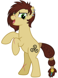 Size: 2400x3200 | Tagged: safe, artist:cheezedoodle96, idw, steela oresdotter, earth pony, pony, g4, legends of magic, spoiler:comic, spoiler:comiclom2, .svg available, braid, braided tail, coin, ear piercing, earring, female, hair over one eye, high res, idw showified, jewelry, looking at you, mare, messy mane, mighty helm, open mouth, piercing, rearing, scar, simple background, solo, svg, tail wrap, tongue out, transparent background, triskelion, vector