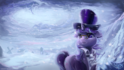 Size: 800x450 | Tagged: safe, artist:nemo2d, snowfall frost, starlight glimmer, pony, unicorn, windigo, a hearth's warming tail, g4, bad end, female, hat, mare, ponyville, sad, snow storm, solo, top hat