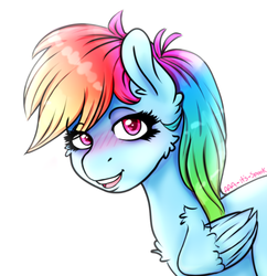 Size: 493x509 | Tagged: safe, artist:aaa-its-spook, rainbow dash, pegasus, pony, g4, blushing, chest fluff, female, looking at you, solo