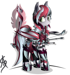 Size: 1600x1716 | Tagged: safe, artist:aleriastarlight, oc, oc only, oc:ylliana sanquina, bat pony, pony, armor, badass, bat pony oc, boots, bow, clothes, collar, cute, cute little fangs, cutie mark background, dark phoenix, digital art, dungeons and dragons, epic, fangs, fantasy class, female, jewelry, knight, leg strap, leggings, lidded eyes, mare, necklace, paladin, shoes, signature, simple background, solo, style emulation, sword, transparent background, vector, warrior, weapon, wingding eyes, wings