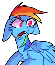 Size: 1000x1183 | Tagged: safe, artist:spiral05, rainbow dash, pony, g4, angry, female, floppy ears, reaction image, simple background, solo, white background