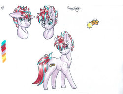 Size: 600x458 | Tagged: safe, artist:tillie-tmb, oc, oc only, oc:sunny fields, earth pony, pony, female, mare, reference sheet, simple background, solo, traditional art, white background