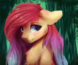 Size: 3600x3000 | Tagged: safe, artist:skylacuna, oc, oc only, earth pony, pony, bust, chest fluff, female, floppy ears, gradient mane, high res, mare, not fluttershy, portrait, solo