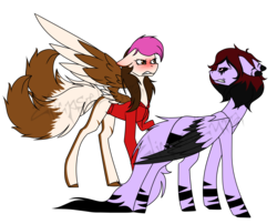 Size: 1983x1603 | Tagged: safe, artist:eclispeluna, oc, oc only, pegasus, pony, blushing, female, mare, simple background, transparent background, two tails, two toned wings
