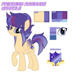 Size: 1908x1922 | Tagged: safe, artist:xxsunsetshimmer23xx, oc, oc only, oc:radiance sparkle, pegasus, pony, colored wings, colored wingtips, female, mare, offspring, parent:flash sentry, parent:twilight sparkle, parents:flashlight, reference sheet, simple background, solo, transparent background