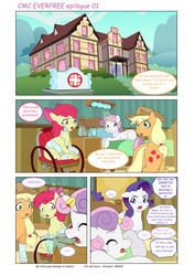 Size: 6197x8760 | Tagged: safe, artist:jeremy3, apple bloom, applejack, rarity, sweetie belle, earth pony, pony, unicorn, comic:everfree, comic:everfree cmc epilogue, g4, absurd resolution, bandage, bandaid, bed, comic, crying, glass, horn, horn ring, hospital, jar, magic suppression, ponyville hospital, wheelchair