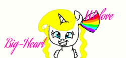 Size: 1006x464 | Tagged: safe, oc, oc only, oc:big-heart, alicorn, pony, alicorn oc, bow, happy, mary sue, rainbow, smiling