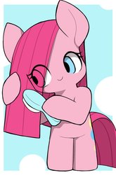 Size: 739x1123 | Tagged: safe, artist:ccc, pinkie pie, earth pony, pony, g4, bipedal, brushie, brushing, cute, cuteamena, female, hairbrush, mare, pinkamena diane pie, solo