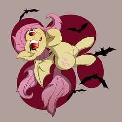 Size: 2559x2542 | Tagged: safe, artist:up_p_ab, fluttershy, bat, bat pony, pony, g4, bat wings, fangs, female, flutterbat, high res, looking at you, mare, race swap, red eyes, solo, spread wings, wings