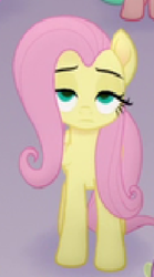 Size: 306x551 | Tagged: safe, screencap, fluttershy, pony, g4, my little pony: the movie, background pony, cropped, female, fluttershy is not amused, mare, solo, unamused