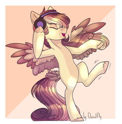 Size: 1110x1130 | Tagged: safe, artist:lazycloud, oc, oc only, oc:feather rush, pegasus, pony, bipedal, headphones, male, solo, stallion