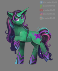 Size: 958x1176 | Tagged: safe, artist:stardustlily03, oc, oc only, oc:pipe dream, pony, unicorn, female, gray background, mare, rainbow power, simple background, solo