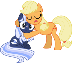 Size: 9567x8289 | Tagged: safe, artist:estories, applejack, oc, oc:silverlay, original species, pony, umbra pony, unicorn, g4, absurd resolution, canon x oc, female, hatless, lesbian, mare, missing accessory, shipping, silverjack, simple background, transparent background, vector