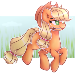 Size: 1901x1861 | Tagged: safe, artist:anisa-mlp222, applejack, earth pony, pony, g4, cowboy hat, female, freckles, hat, hay stalk, mare, missing cutie mark, simple background, solo, starry eyes, straw in mouth, transparent background, wingding eyes