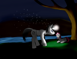 Size: 5800x4400 | Tagged: safe, artist:dualitydot, oc, oc only, oc:schwarz, absurd resolution, night, river, tree