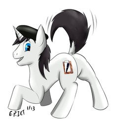 Size: 660x720 | Tagged: safe, artist:erict, oc, oc only, oc:schwarz, pony, unicorn, butt, dock, face down ass up, hat, jack-o challenge, male, meme, plot, simple background, solo, stallion, tail, tail wag, white background