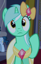 Size: 509x787 | Tagged: safe, screencap, lyra heartstrings, pony, unicorn, g4, make new friends but keep discord, bow, clothes, cropped, dress, female, mare, solo