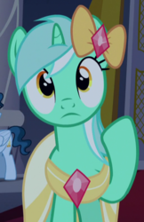 Size: 509x787 | Tagged: safe, screencap, lyra heartstrings, pony, unicorn, g4, make new friends but keep discord, my little pony: friendship is magic, bow, clothes, cropped, dress, female, mare, solo