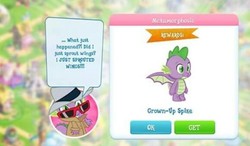 Size: 579x339 | Tagged: safe, gameloft, spike, dragon, g4, congratulations, disguise, winged spike, wings