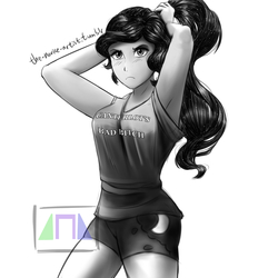 Size: 3000x3000 | Tagged: safe, artist:the-acolyte-artist, princess luna, vice principal luna, equestria girls, g4, armpits, clothes, female, high res, monochrome, shirt, shorts, simple background, solo, white background