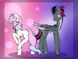 Size: 1024x768 | Tagged: safe, artist:wasatgemini, oc, oc only, pegasus, pony, unicorn, concave belly, countershading, female, height difference, male, mare, slender, stallion, thin, watermark