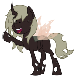 Size: 4688x4688 | Tagged: safe, artist:besttubahorse, oc, oc only, oc:asphodel, changeling, absurd resolution, changeling oc, cute, one eye closed, raised hoof, simple background, solo, transparent background, white changeling, wink