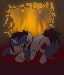 Size: 382x447 | Tagged: safe, artist:sterlingarc, oc, bandage, fireplace