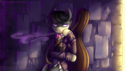 Size: 1024x585 | Tagged: safe, artist:jadekettu, octavia melody, earth pony, pony, g4, bipedal, clothes, female, lidded eyes, mare, solo