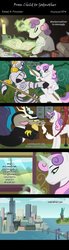 Size: 468x1703 | Tagged: safe, artist:anormaladn, discord, sweetie belle, zecora, draconequus, pony, unicorn, zebra, comic:from child to godmother, g4, book, comic, magic, older, older sweetie belle, spear, statue of liberty, telekinesis, weapon