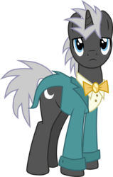 Size: 2485x3896 | Tagged: safe, artist:vicakukac200, dark moon, graphite, pony, unicorn, g4, clothes, grand galloping gala, high res, male, simple background, solo, suit, transparent background