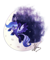 Size: 1024x1228 | Tagged: safe, artist:lverzie, princess luna, alicorn, pony, g4, cute, female, lunabetes, mare, moon, simple background, solo, tangible heavenly object, white background