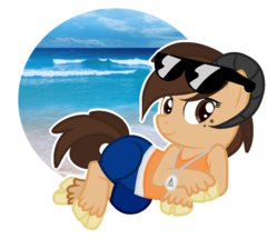 Size: 869x747 | Tagged: safe, artist:mintoria, oc, oc only, oc:leanne, earth pony, pony, beach, clothes, female, horns, mare, ocean, simple background, solo, sunglasses, transparent background