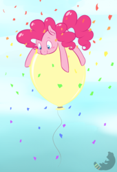 Size: 2122x3128 | Tagged: dead source, safe, artist:drutheredpanda, pinkie pie, earth pony, pony, g4, balloon, female, floating, high res, mare, solo, that pony sure does love balloons, then watch her balloons lift her up to the sky