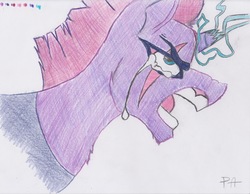 Size: 3279x2550 | Tagged: safe, artist:ponyassassins, tempest shadow, pony, g4, angry, crying, female, high res, rage, screaming, sketch, solo, traditional art