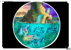 Size: 4961x3508 | Tagged: safe, artist:edonovaillustrator, princess skystar, fish, hippogriff, seapony (g4), g4, my little pony: the movie, coral, duality, female, lineless, mount aris, ocean, open mouth, seashell, seaweed, smiling, solo, underwater