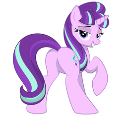 Size: 960x900 | Tagged: safe, artist:culu-bluebeaver, starlight glimmer, pony, unicorn, g4, bedroom eyes, butt, featureless crotch, female, fetish butt, glimmer glutes, lidded eyes, looking at you, looking back, plot, raised hoof, s5 starlight, seductive, seductive look, sexy, simple background, solo, stupid sexy starlight glimmer, white background