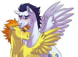 Size: 1280x940 | Tagged: safe, artist:cascayd, soarin', spitfire, g4, blushing, crying, female, male, mare, ship:soarinfire, shipping, smiling, stallion, straight, tears of joy