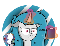 Size: 1307x1000 | Tagged: safe, artist:steamyart, oc, oc only, oc:phenioxflame, pony, unicorn, glowing horn, horn, i mean i see, magic, meme, messy mane, simple background, solo, telekinesis, transparent background