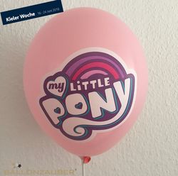 Size: 960x954 | Tagged: safe, balloon, german, irl, my little pony logo, photo