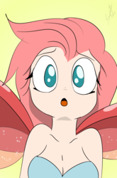Size: 800x1214 | Tagged: safe, artist:emositecc, ocellus, human, g4, breasts, busty ocellus, cleavage, clothes, female, humanized, looking at you, open mouth, solo, winged humanization, wings
