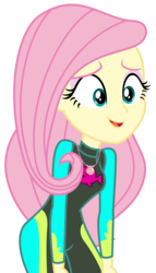 Size: 1556x2728 | Tagged: safe, artist:sketchmcreations, fluttershy, human, aww... baby turtles, equestria girls, g4, my little pony equestria girls: better together, clothes, female, fluttershy's wetsuit, geode of fauna, magical geodes, open mouth, simple background, smiling, solo, swimsuit, transparent background, vector, wetsuit