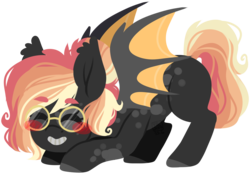 Size: 1609x1121 | Tagged: safe, artist:grapegrass, oc, oc only, bat pony, pony, blushing, female, glasses, mare, simple background, solo, transparent background