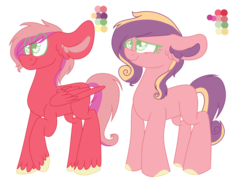 Size: 1023x731 | Tagged: safe, artist:shootingstar-padopts, oc, oc only, earth pony, pegasus, pony, blank flank, brother and sister, color palette, duo, female, male, mare, offspring, parent:big macintosh, parent:princess cadance, parents:cadmac, simple background, stallion, transparent background, unshorn fetlocks